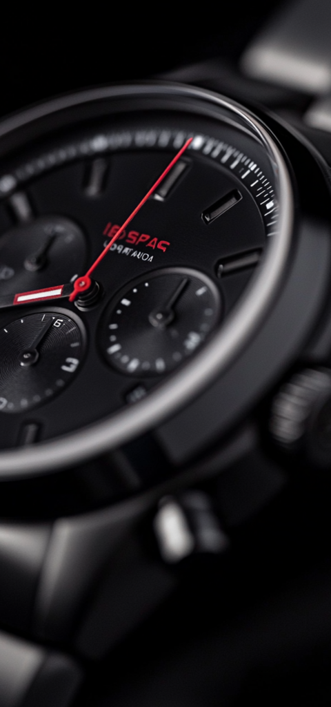 Wristwatch with black PVD-coated surface by RÜBIG – elegant, wear-resistant, and corrosion-resistant finish.