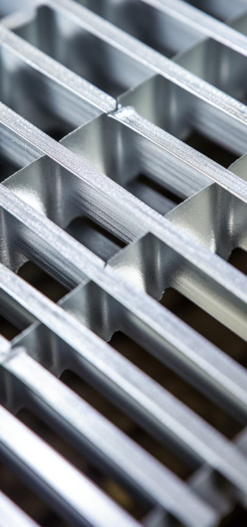 Detailaufnahme eines industriellen Metallgitters – Symbol für Stabilität und Präzision in der Metallverarbeitung bei RÜBIG